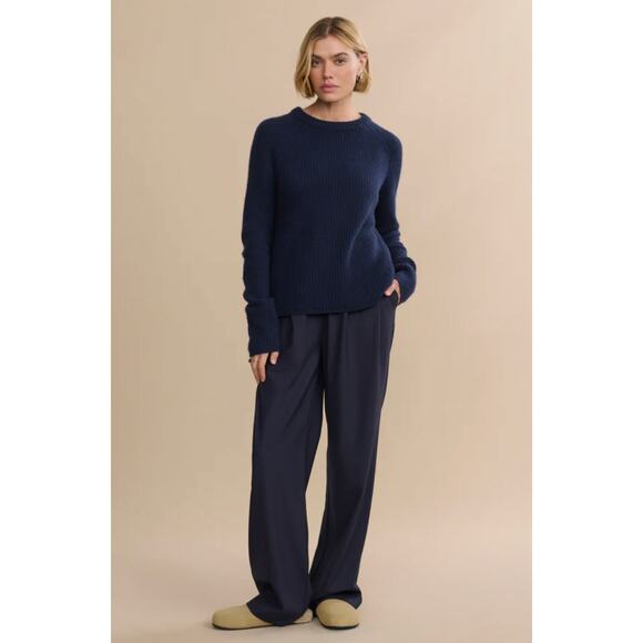 Jenni Kayne XS Oversized 100% Cashmere $425 Fisherman Sweater Crewneck Navy Blue - Picture 3 of 10
